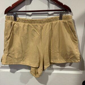 Aerie Knit Lounge Sweat Shorts Yellow Gold Slash Pockets XL 315